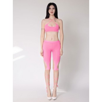 Hollow Out Low Rise Waist Knee Length Pants Push Up Tight Ice Silk See Through Control Short Shiny With Short
