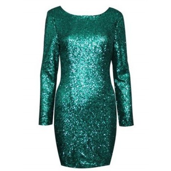 Sexy Round Neck Long Sleeve Backless Bodycon Dress For Women gold