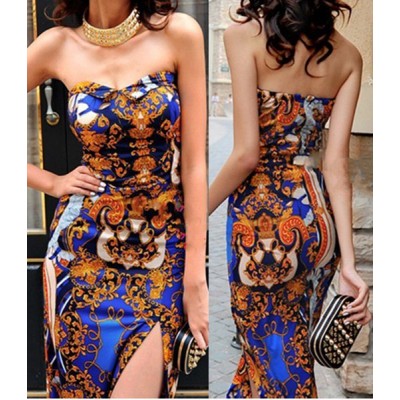Sexy Women's Strapless Floral Print Slimming Dress
