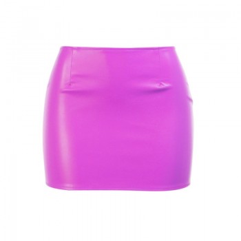 Leather Mini Skirt, Solid Color Low-Waist Pencil Miniskirt with Large ...