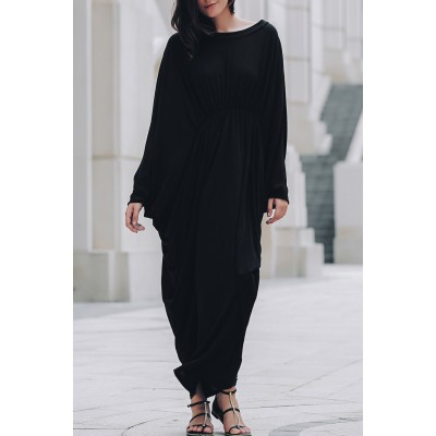 Stylish Batwing Sleeve Round Neck Loose-Fitting Maxi Dress For Women ...