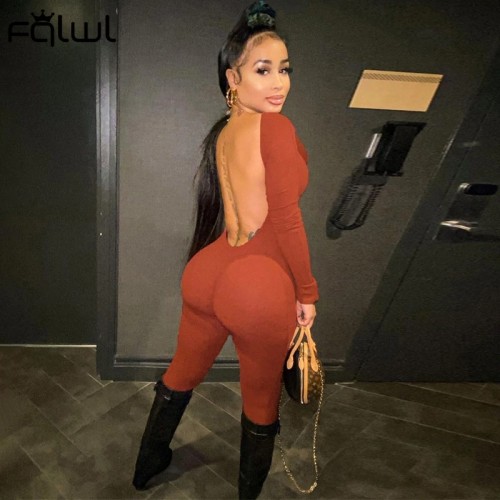 Bandage Bodycon Jumpsuit Long Sleeve Stacked One Piece Jumpsuit