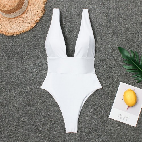 Sexy V Neck One Piece Swimsuit Women High Waist Thong Women S Swimwear 19 Monokini Simple Black White Beach Bathing Suit Black White Sexy V Neck One Piece Swimsuit Women High W By Www Irockbags Com