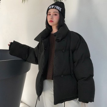 Korean Style 2019 Winter Jacket Women Stand Collar Solid Black White ...