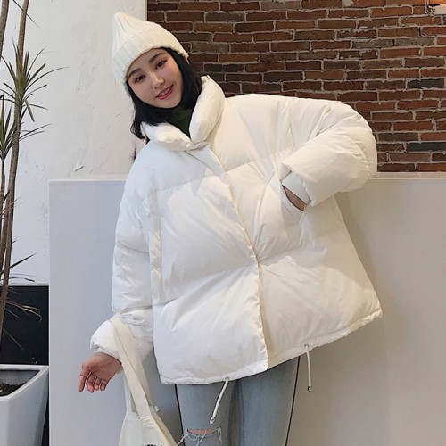 Korean Style 2019 Winter Jacket Women Stand Collar Solid Black White ...