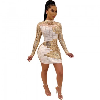 Spring 2020 New Sequin Dress Europe and America Women s Long Sleeve ...