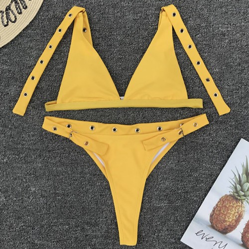 Neon Yellow 2-piece Zip up Bikini Set, Athletic Style High Waisted High Leg  Brazilian Bottoms by Nirvana Swim 