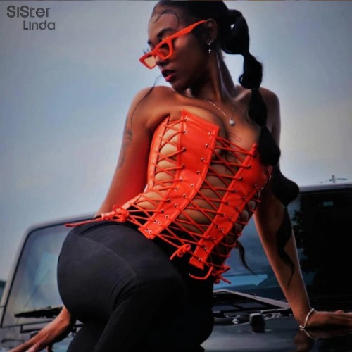 Sisterlinda Sexy Punk Y2k Black Pu Leather Crop Top Womens