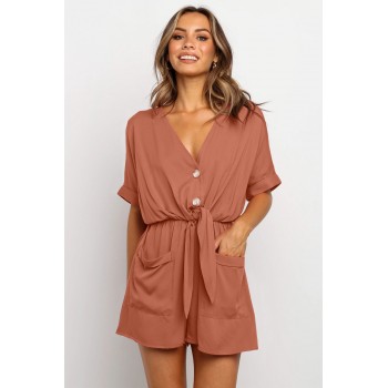 Army Green V Neck Tunic Romper with Pockets Rust Black (Army Green V ...