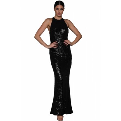 Black Crossover Low Back Sequin Gown (Black Crossover Low Back Sequin ...