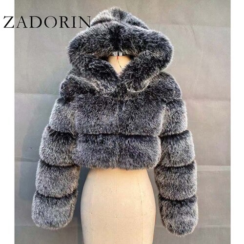 ZADORIN High Quality Furry Cropped Faux Fur Coats and Jackets Women ...