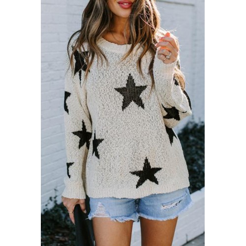 Beige Knit Star Sweater Black White (Beige Knit Star Sweater Black ...