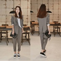 Pant Suits For Women Blazer Set Autumn Lady Business Office Work Korean  Style Uniform V-neck Long Jacket (Pant Suits For Women Blazer Set Autumn)  by www.irockba…