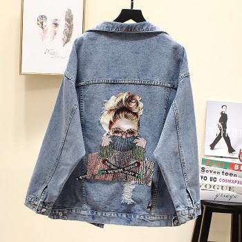 NEWDISCVY Back Letter Printed Denim Jacket 2019 Autumn Ripped Holes ...