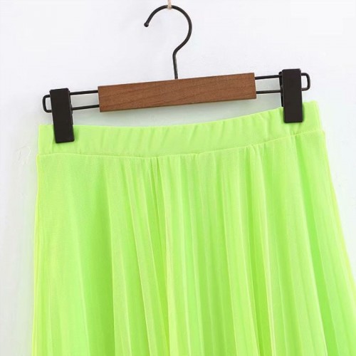 Women Fluorescent Green Pleated Tulle Skirt Neon Skirt Summer Bright ...