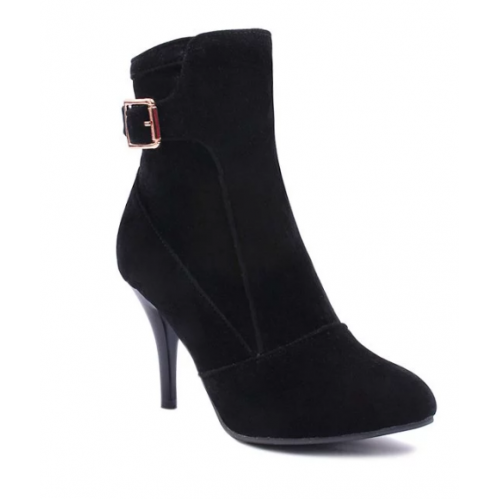 Stiletto Heel Buckle Strap Ankle Boots - Apricot Black (Stiletto Heel ...