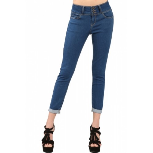 Medium Denim Cuffed Butt Lifting Skinny Jeans Light (Medium Denim ...