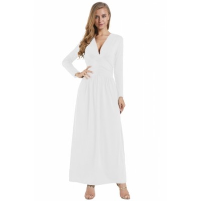 White Vintage Inspired V-neck Long Sleeve Maxi Dress (White Vintage ...