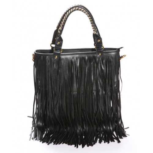 Stylish Black Tassel Embellished and Zipper Design Handbag For Female ...