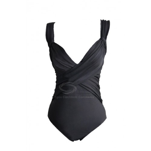 Stylish Solid Color Warpped Design One-Piece Dacron Swimming Wear For ...