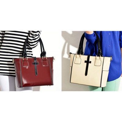 Office Women's Tote Bag With Color Matching and Patent Leather Design